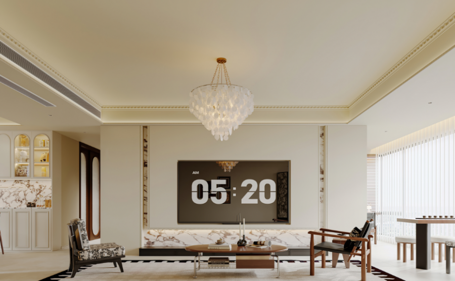 復古奶油風三居室客廳裝修效果圖