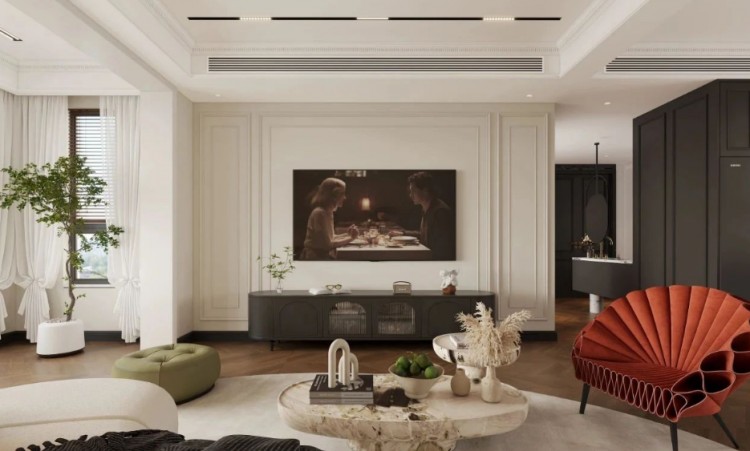 現(xiàn)代法式三居室客廳裝修效果圖