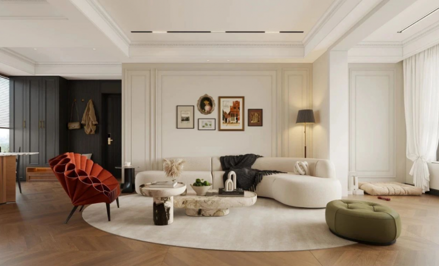 現(xiàn)代法式三居室裝修效果圖