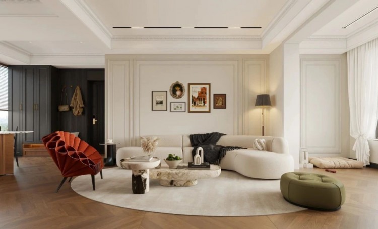 現(xiàn)代法式三居室裝修效果圖