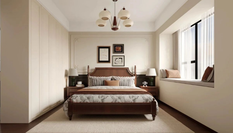 復(fù)古美式三居室臥室裝修效果圖