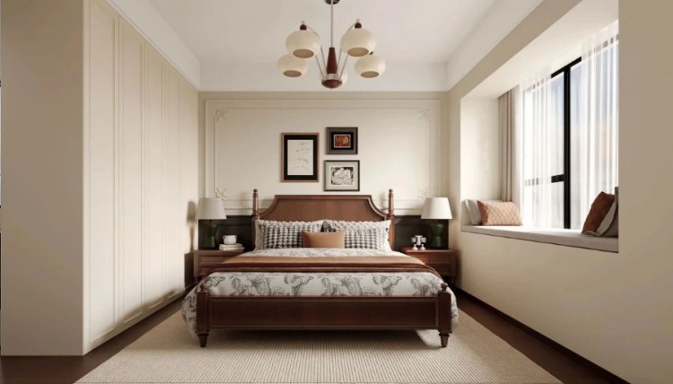 復(fù)古美式三居室臥室裝修效果圖