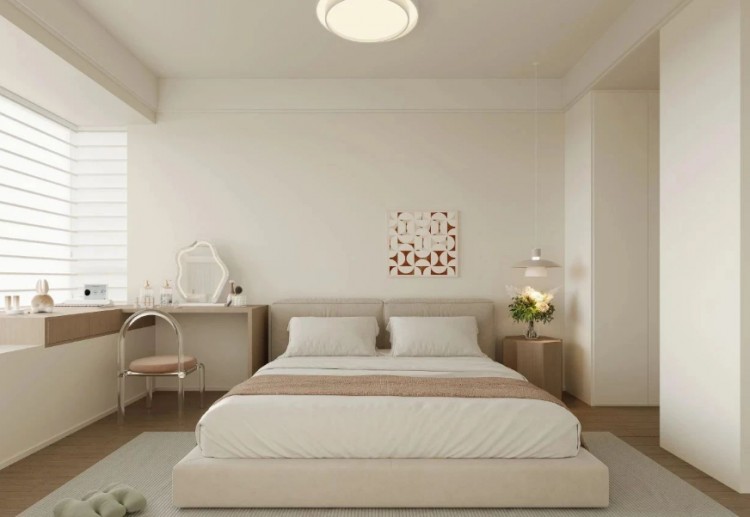 現(xiàn)代奶油風(fēng)三居室臥室裝修效果圖