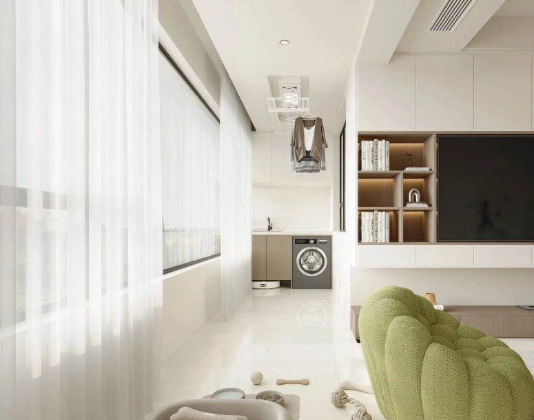 現(xiàn)代奶油風(fēng)三居室陽(yáng)臺(tái)裝修效果圖