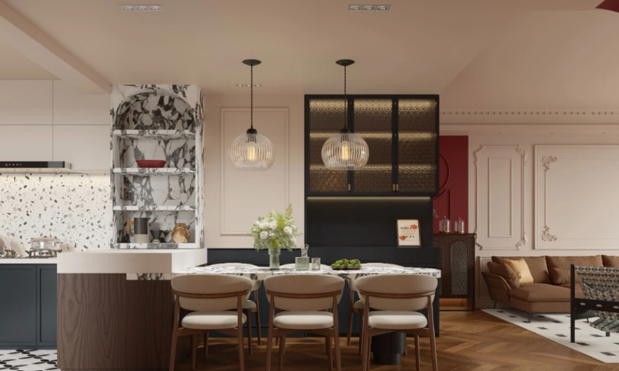 法式中古風(fēng)三居室餐廳裝修效果圖