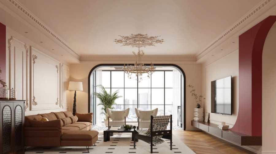 法式中古風(fēng)三居室客廳裝修效果圖