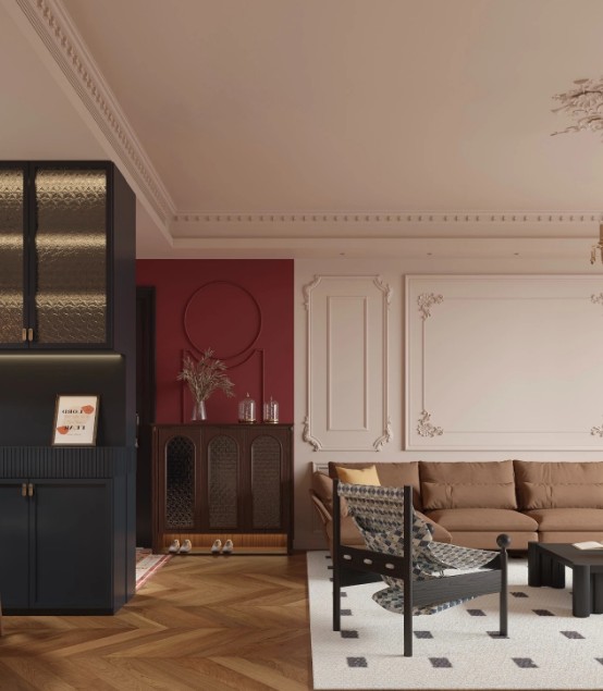 法式中古風三居室客廳裝修效果圖