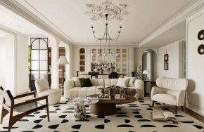 奶油中古風(fēng)三居室客廳裝修效果圖