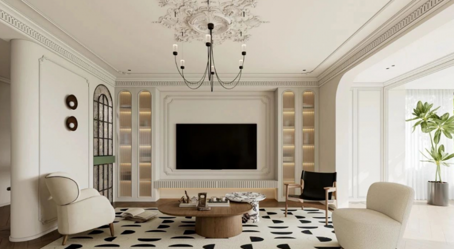 奶油中古風(fēng)三居室客廳裝修效果圖