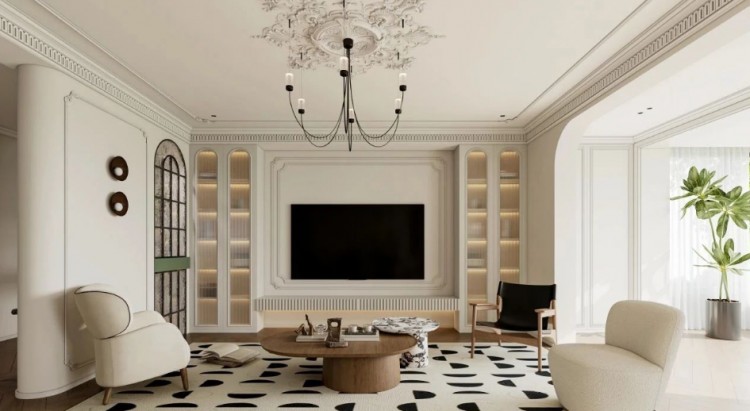 奶油中古風(fēng)三居室客廳裝修效果圖