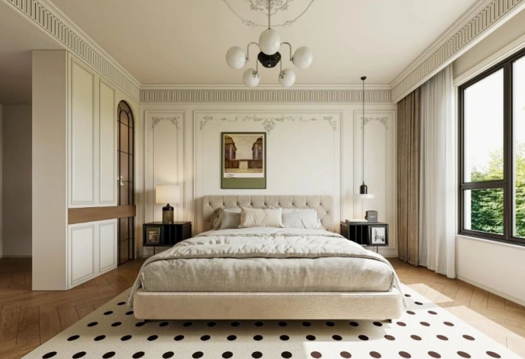 奶油中古風(fēng)三居室臥室裝修效果圖