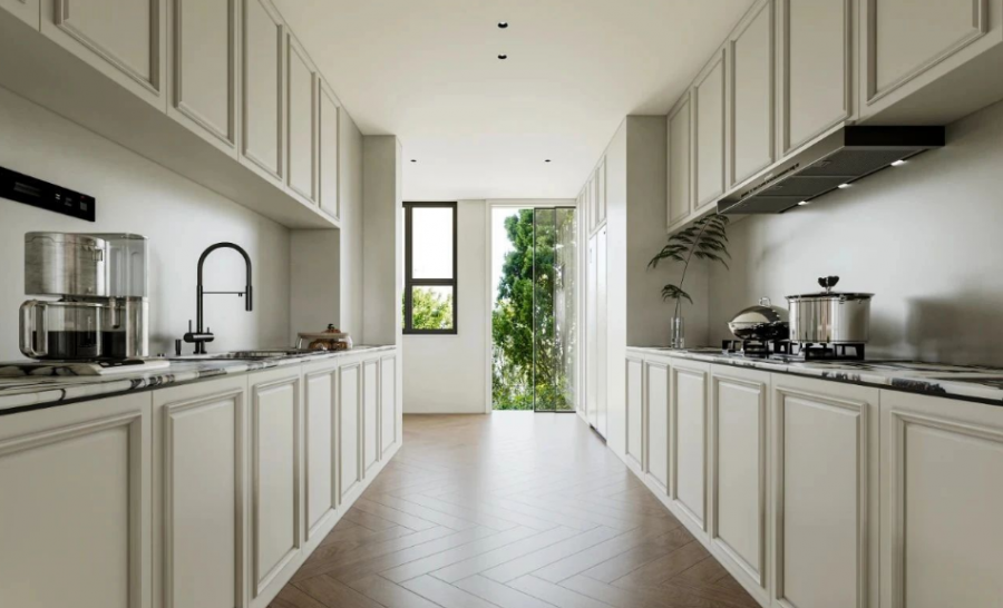 奶油中古風(fēng)三居室廚房裝修效果圖