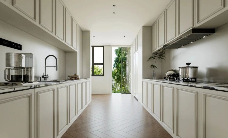 奶油中古風(fēng)三居室廚房裝修效果圖