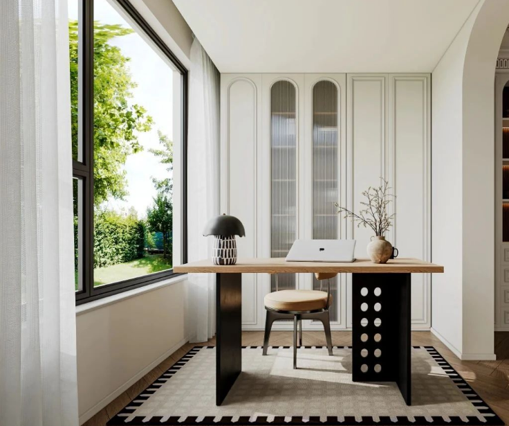 奶油中古風(fēng)三居室書(shū)房裝修效果圖