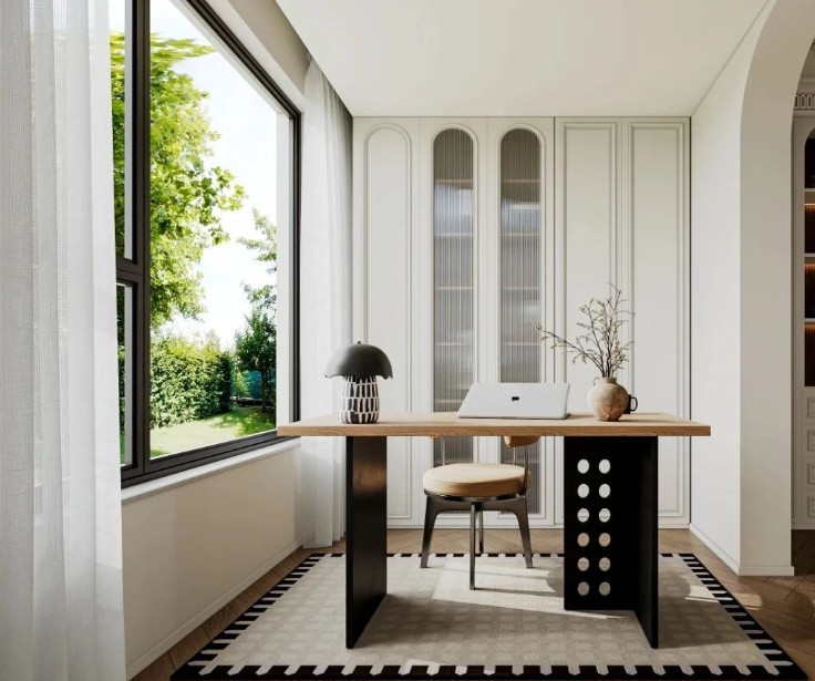 奶油中古風(fēng)三居室書房裝修效果圖