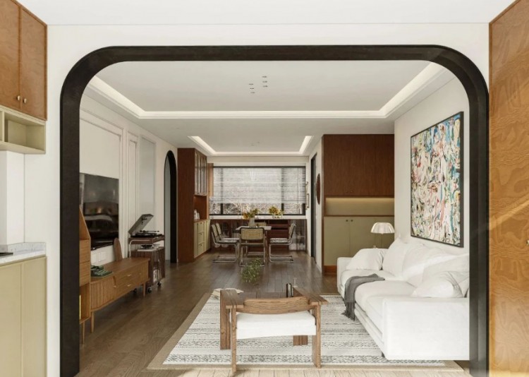 現(xiàn)代中古風(fēng)三居室客廳裝修效果圖