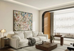 現(xiàn)代中古風三居室客廳裝修效果圖