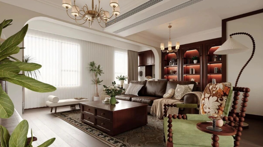 復(fù)古美式三居室客廳裝修效果圖