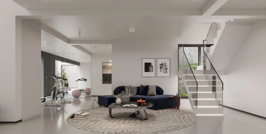 現(xiàn)代簡約復式別墅客廳裝修效果圖